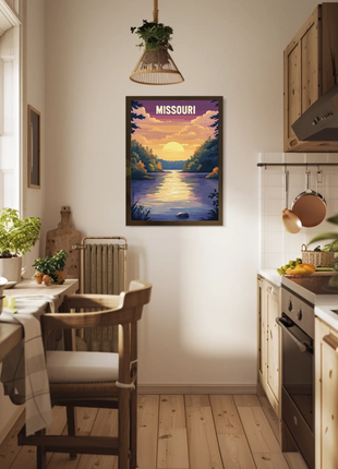 Missouri Vintage Poster - Sunset River Scene