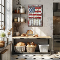 Rustic Wooden Barn Door With Faded American Flag Poster