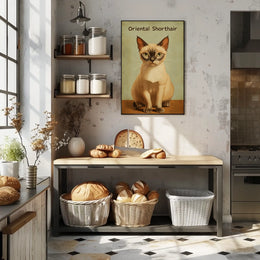 Oriental Shorthair Cat Digital Painting Vintage Poster