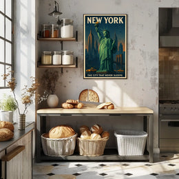 New York City Skyline And Landmarks Poster Vintage Wall Art