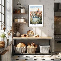 Florence Duomo and Arno River Watercolor Travel Poster PosterGoat