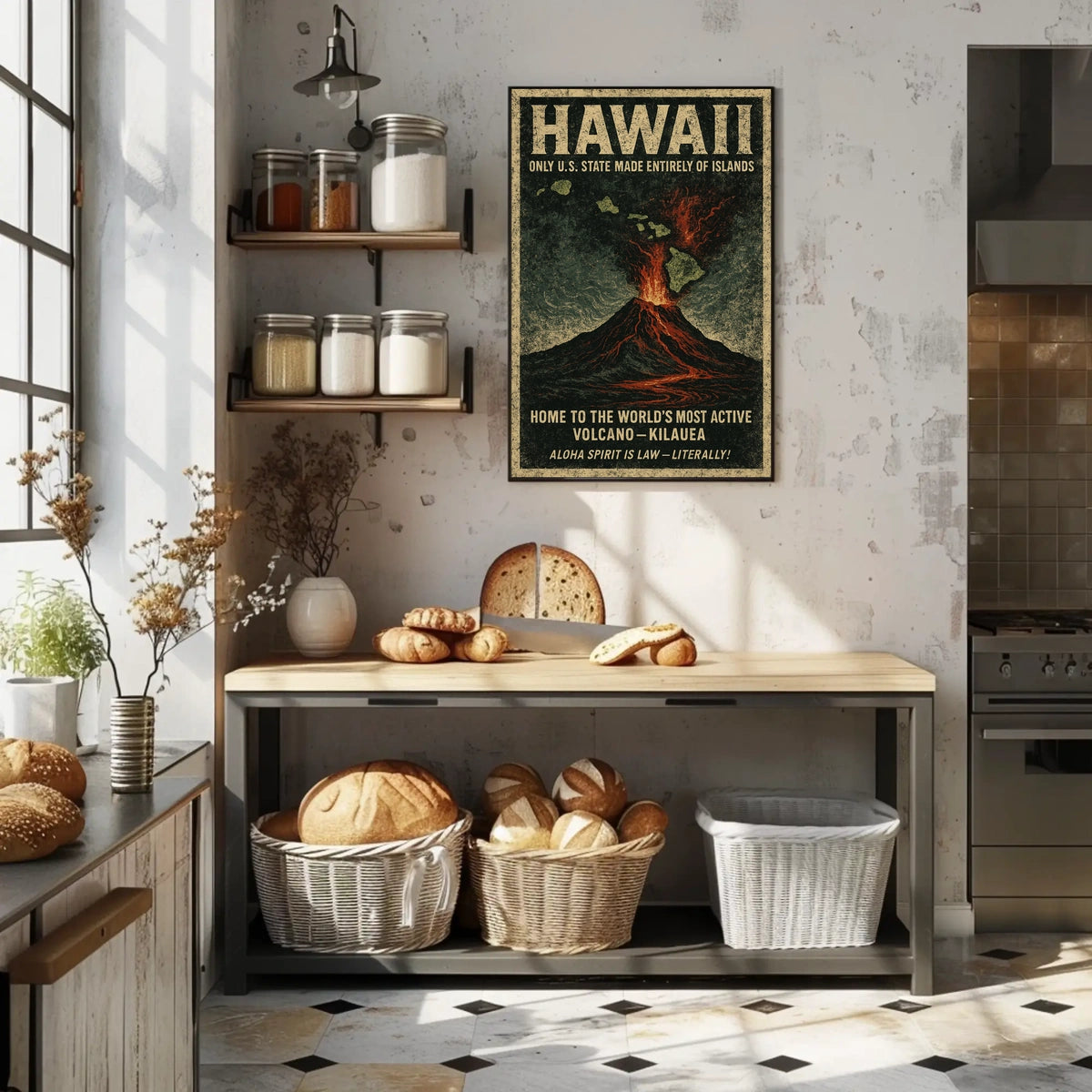 Hawaii Islands Vintage Volcano Adventure Poster