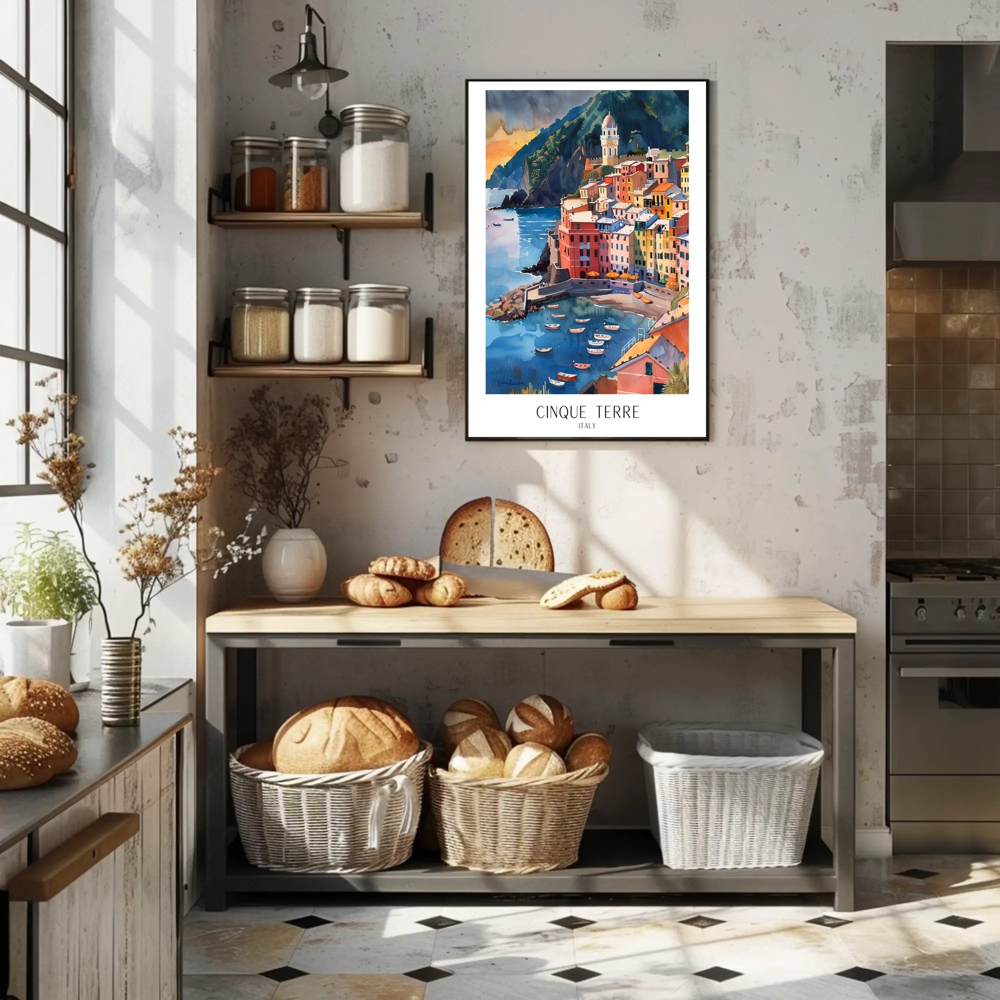 Cinque Terre Coastal Watercolor Travel Poster PosterGoat