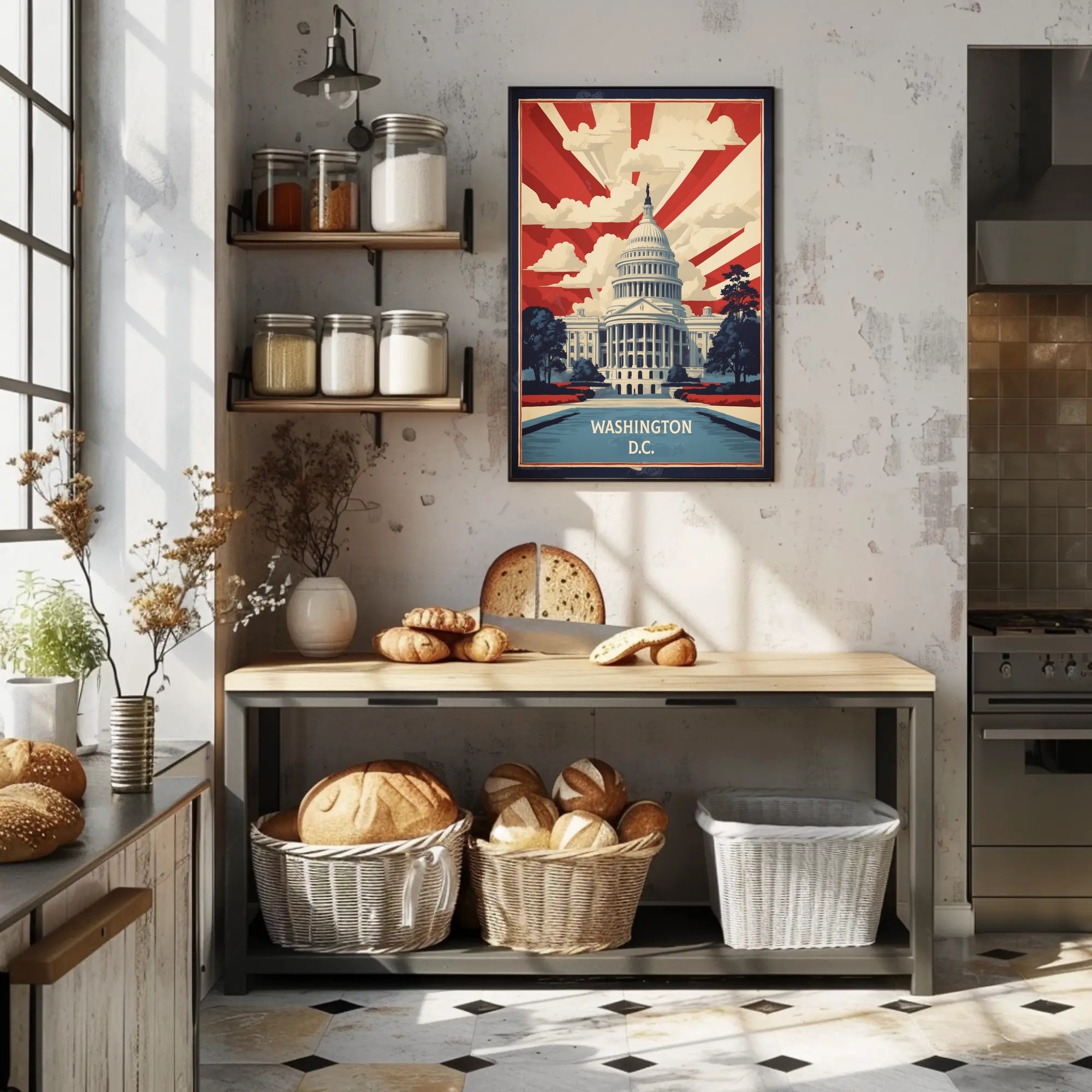 Stylized Capitol Building Vintage Political Propaganda Poster