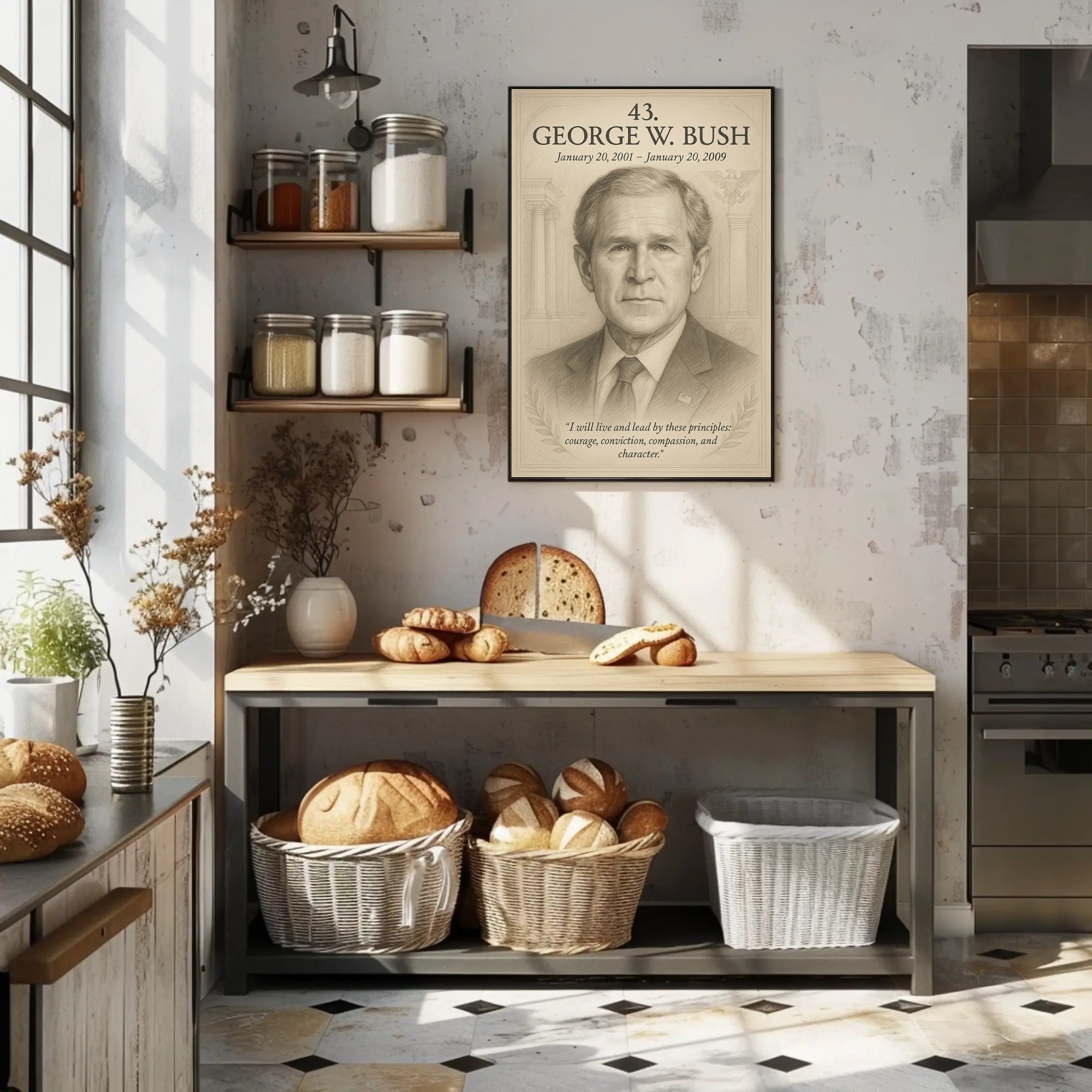 George W Bush 43rd President Sketch Poster Art Print Decor PosterGoat