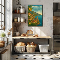 Amalfi Coast Vintage Travel Poster: Italian Scenic Beauty