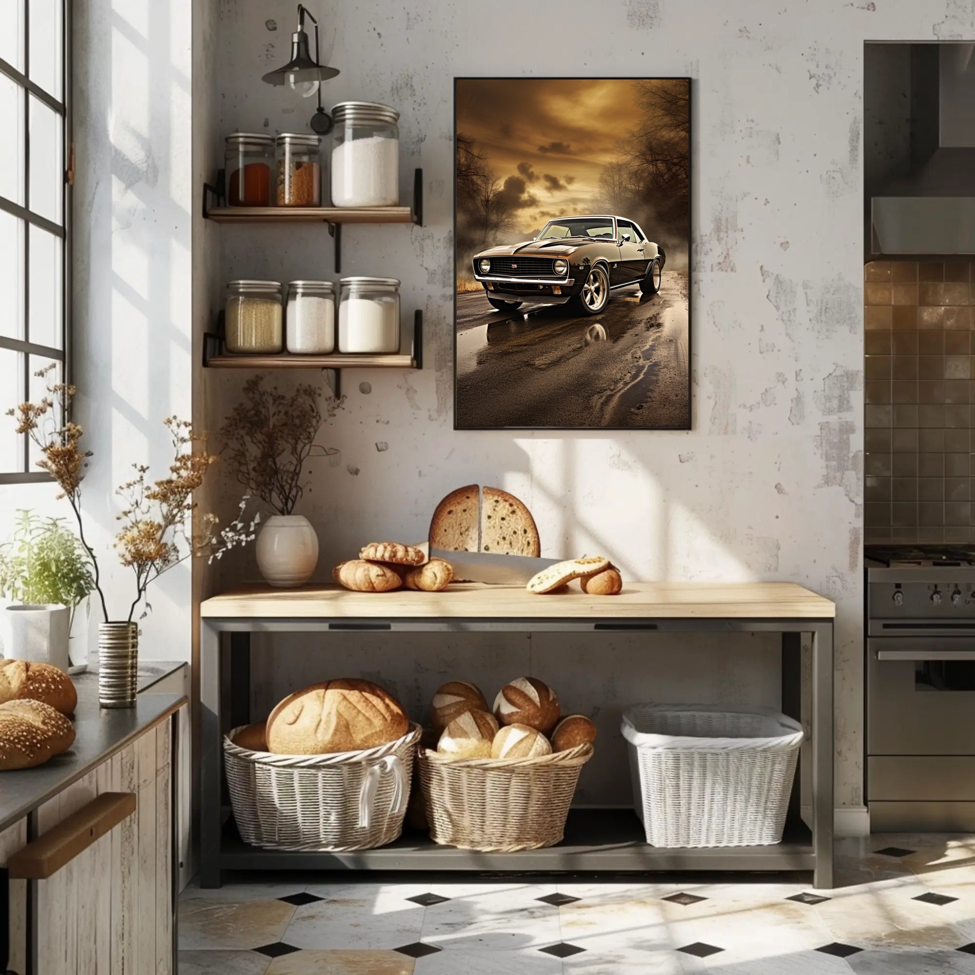 Classic Muscle Car at Sunset Poster PosterGoat