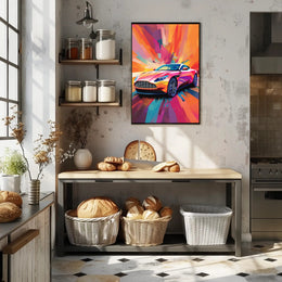 Luxury Sports Car in Vibrant Abstract Pop Culture Poster