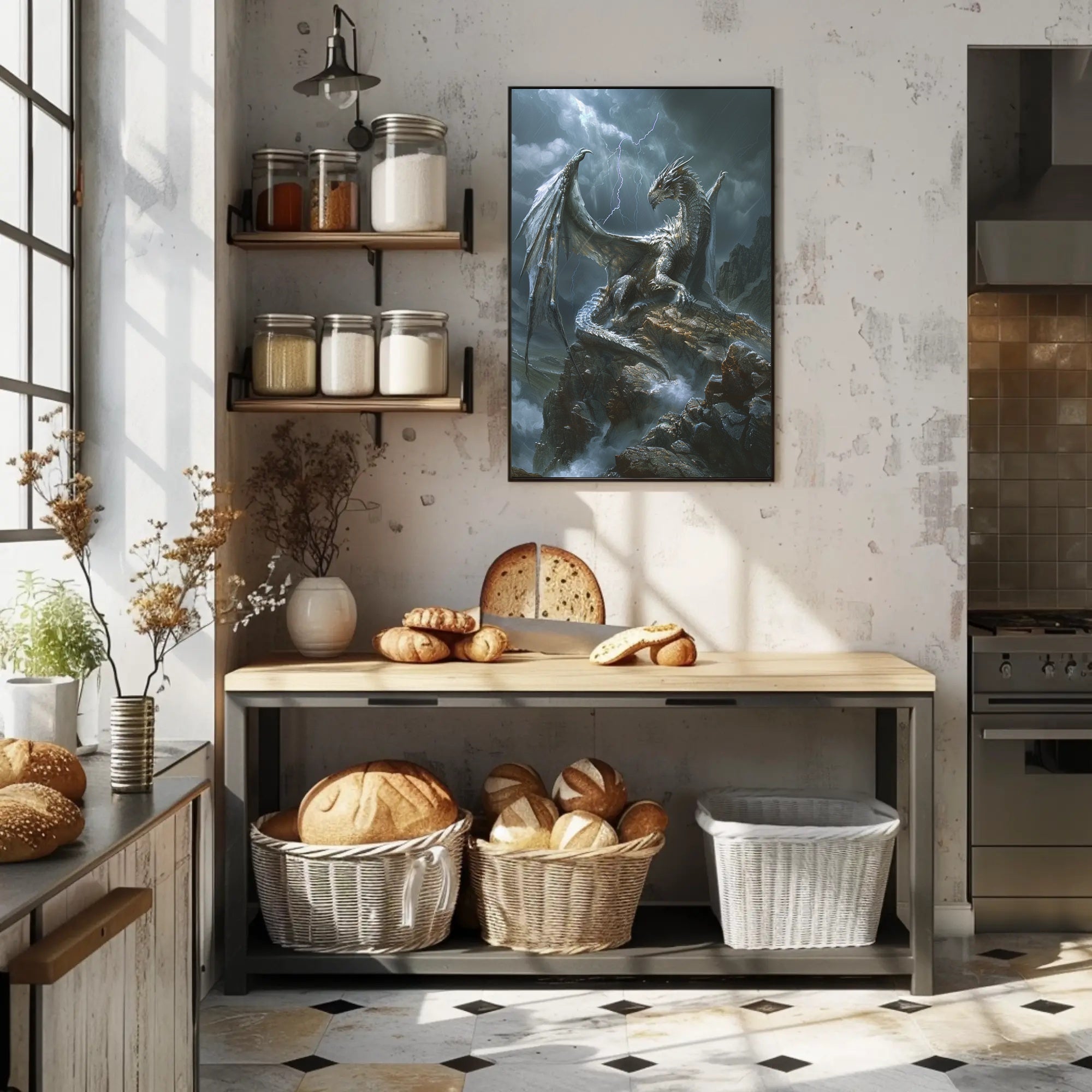 Majestic Silver Dragon Fantasy Mythology Poster PosterGoat
