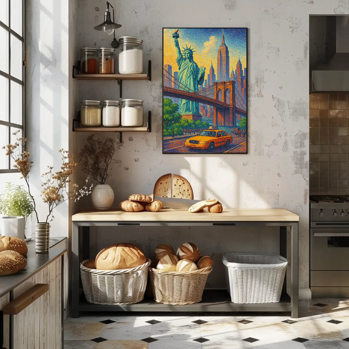 New York City Pointillist Landmarks Poster Modern Wall Art