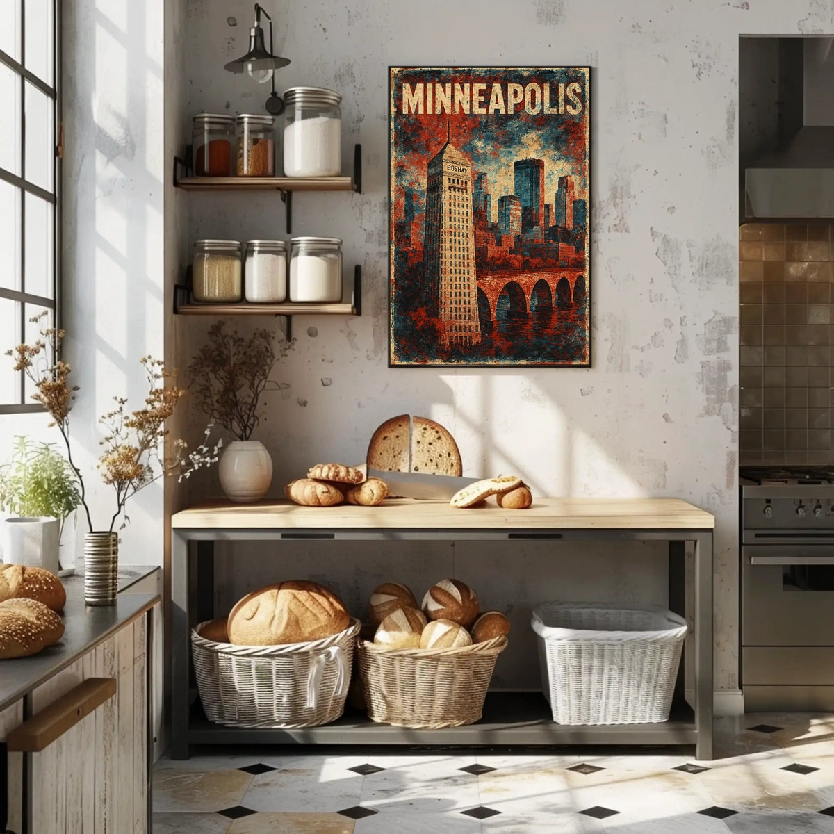 Minneapolis Skyline Cityscape Modern Travel Poster