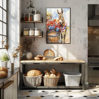 Cheerful Donkey Beside Barrel Surrounded By Flowers Poster