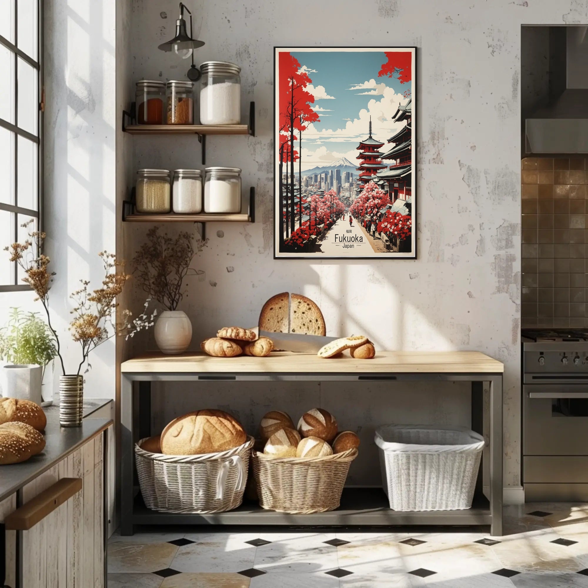Fukuoka Harmony: Traditional Meets Modern Cultural or Heritage Poster