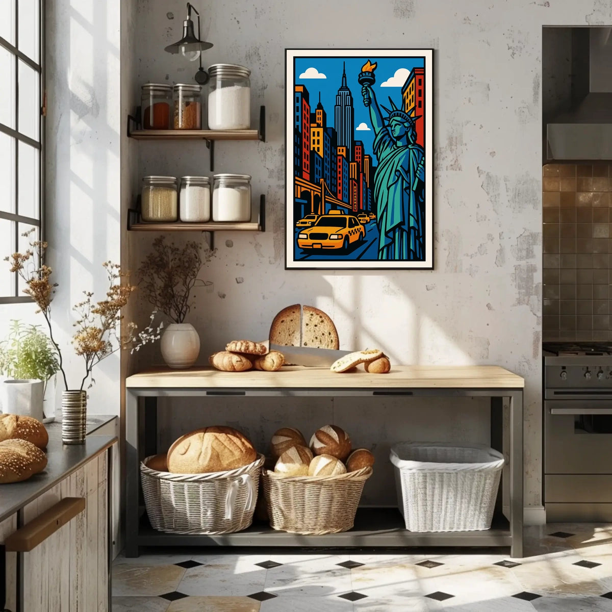 New York City Poster Modern Vibrant Urban Scene Wall Art