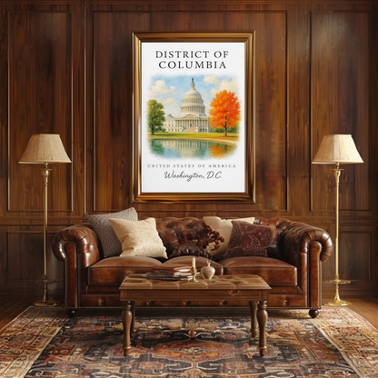 Washington DC Capitol Autumn Reflection Travel Poster
