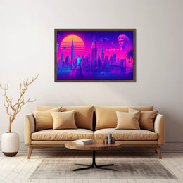 New York Neon City Skyline Dreamscape Poster Retro Wall Art