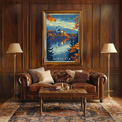 Autumn Lake Bled Slovenia Travel Poster