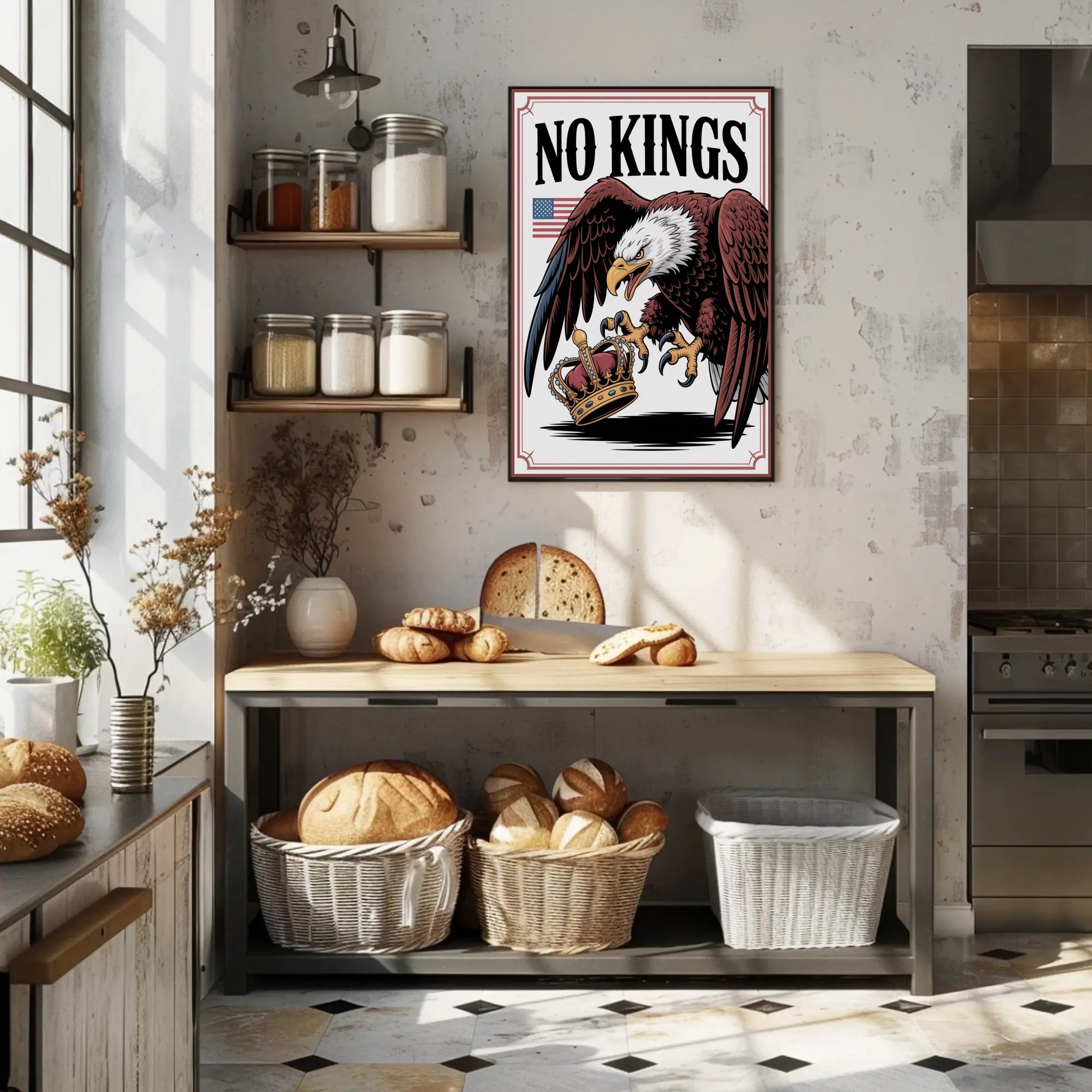 NO KINGS Eagle Anti-Monarchy Political or Propaganda Poster