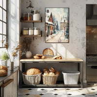 Winter Village Scene Poster