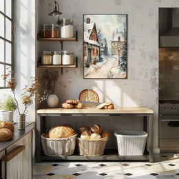 Winter Village Scene Poster