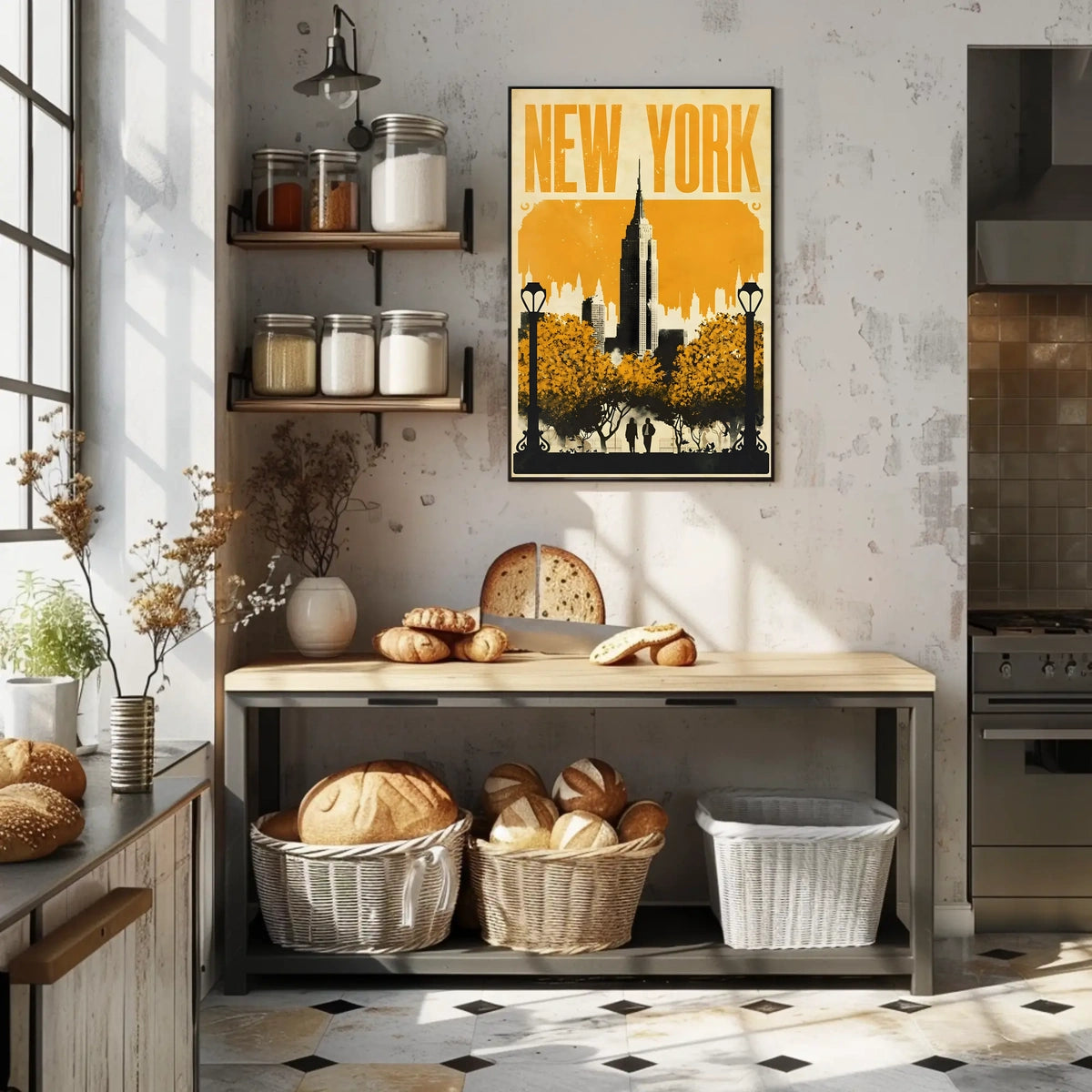 New York City Skyline Silhouette Poster Vintage Wall Art