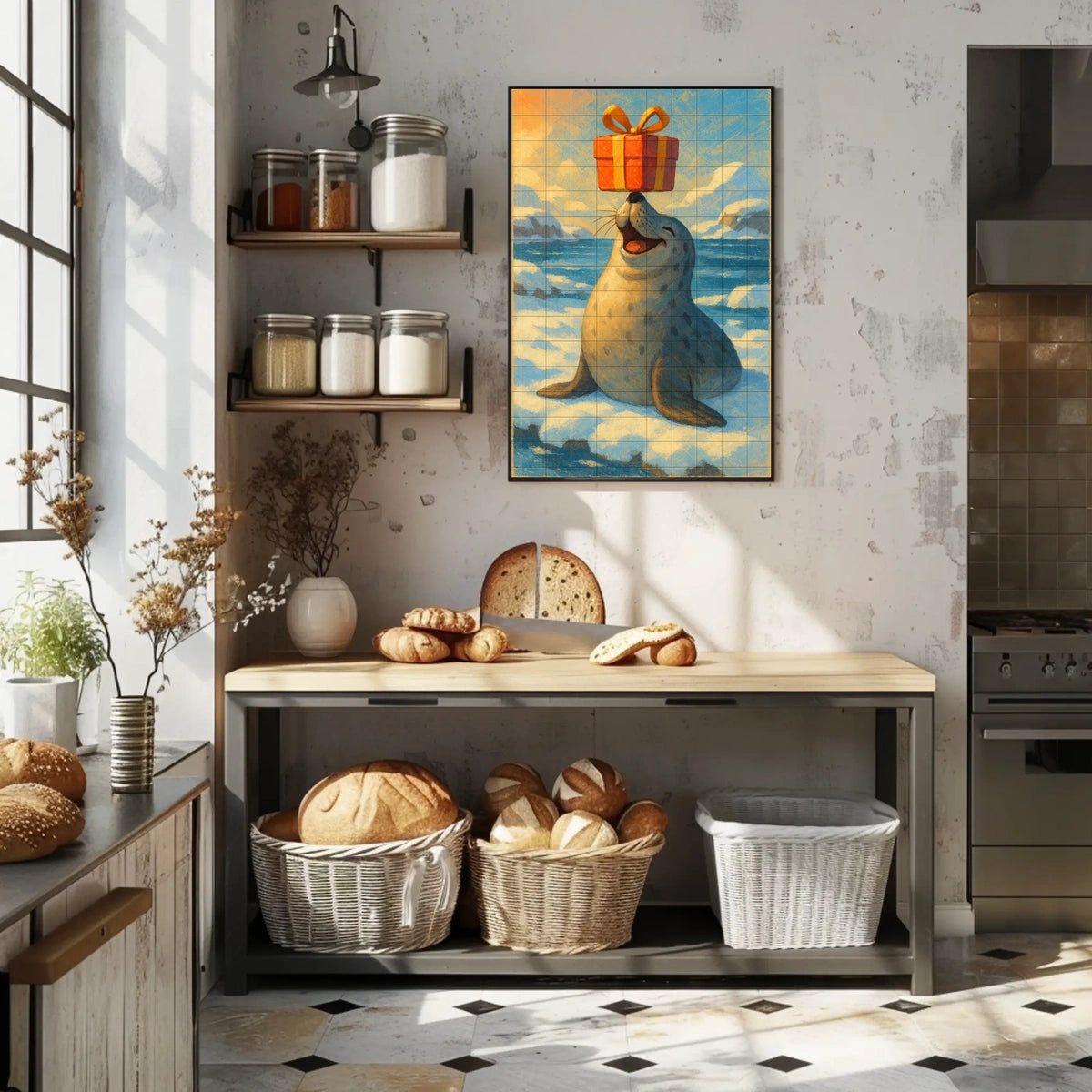 Joyful Seal With A Gift Poster