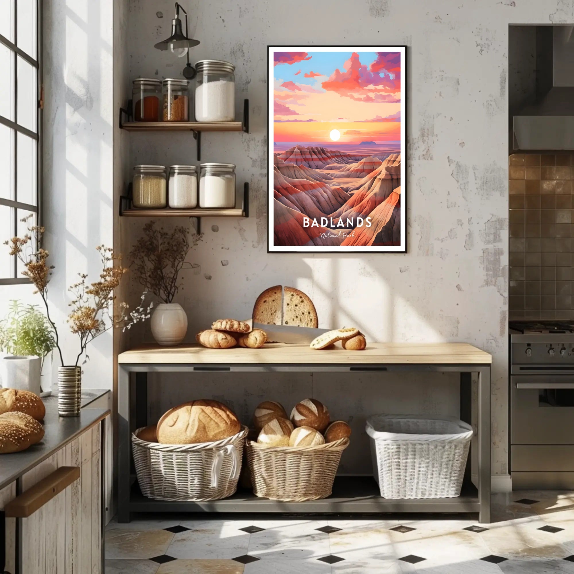 Badlands Sunset Travel Poster Vintage National Park