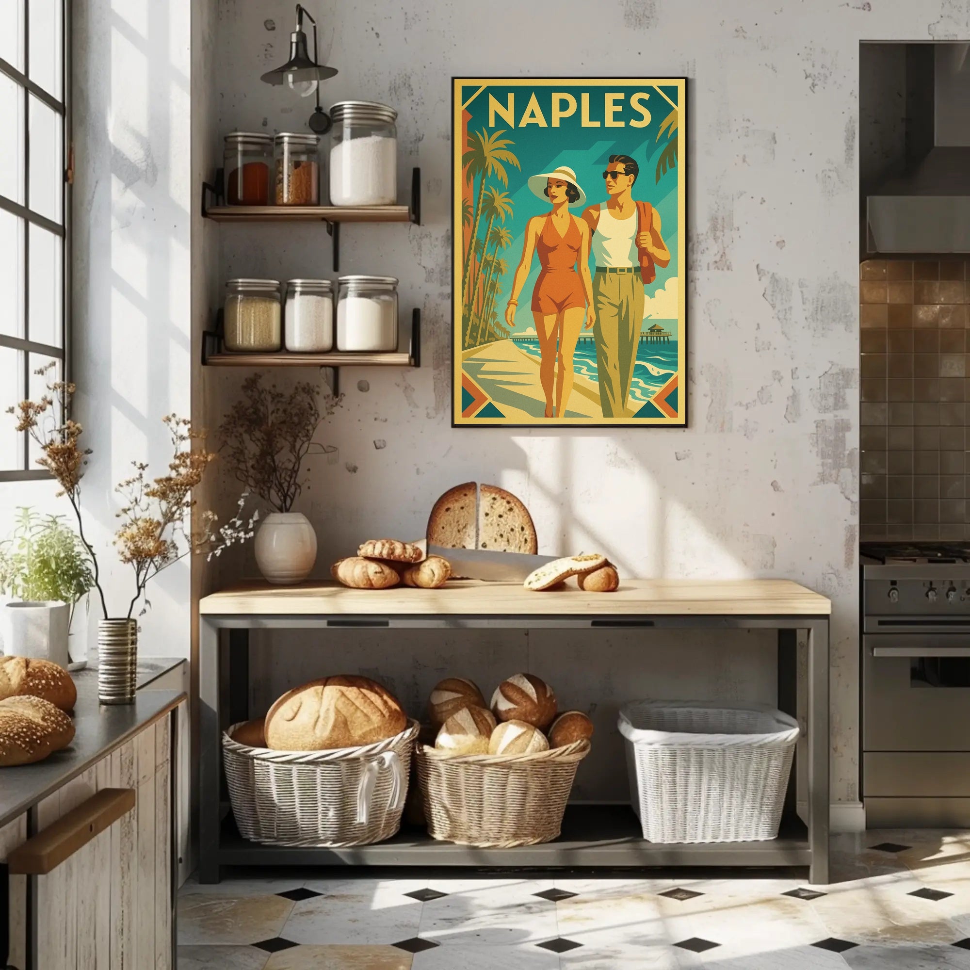 Naples Retro Beach Stroll Poster