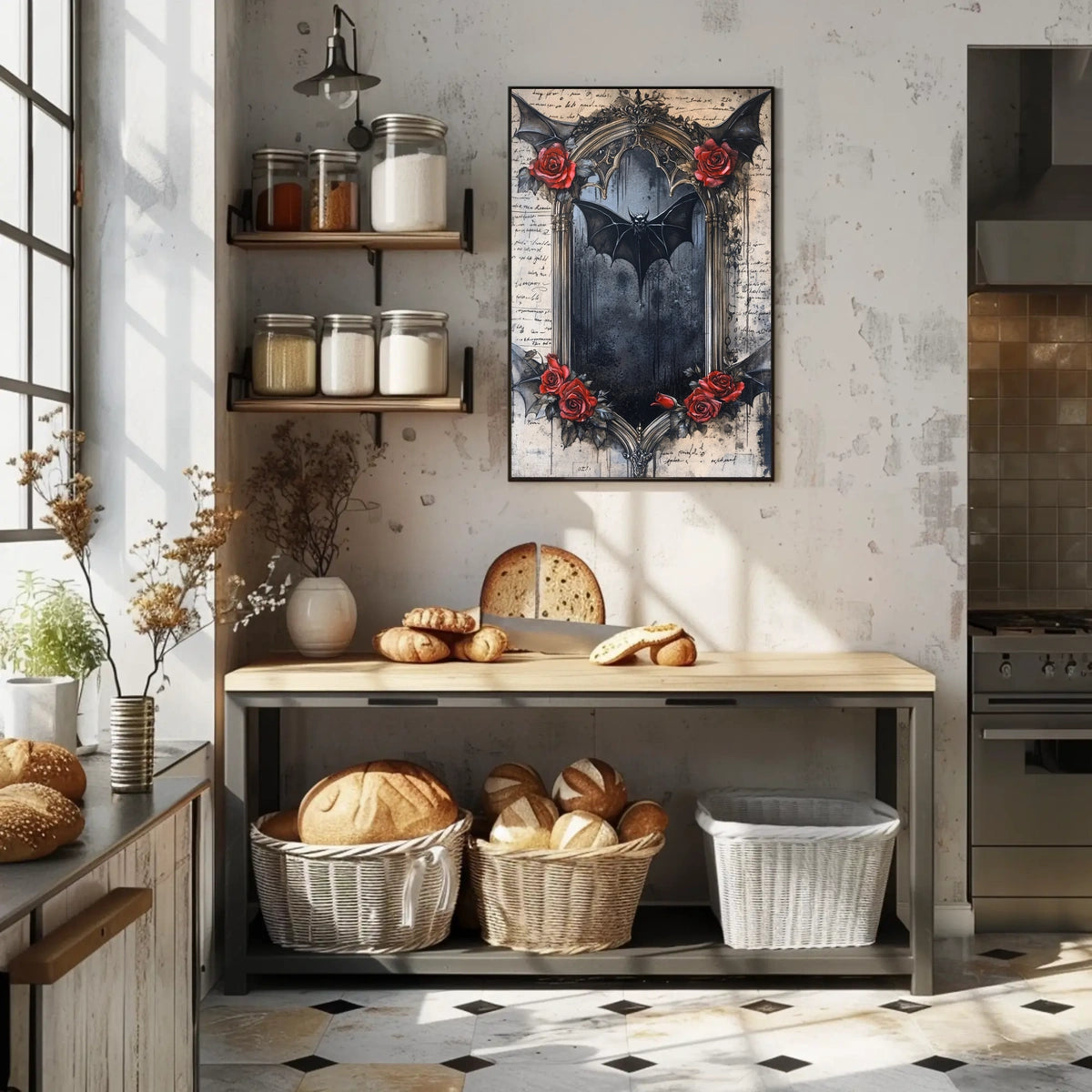 Gothic Bat Dark Roses Artistic Pop Culture Poster