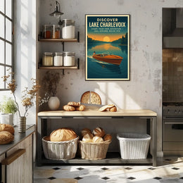 Lake Charlevoix Retro Adventure Exploration Travel Poster