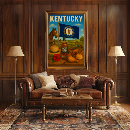 Kentucky Bourbon Violin Horse Farm Hat Food Travel Poster
