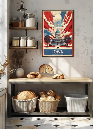 Iowa Landmark Vintage Illustration Travel Poster