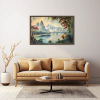 Serene Asian Landscape with Misty Mountains Poster