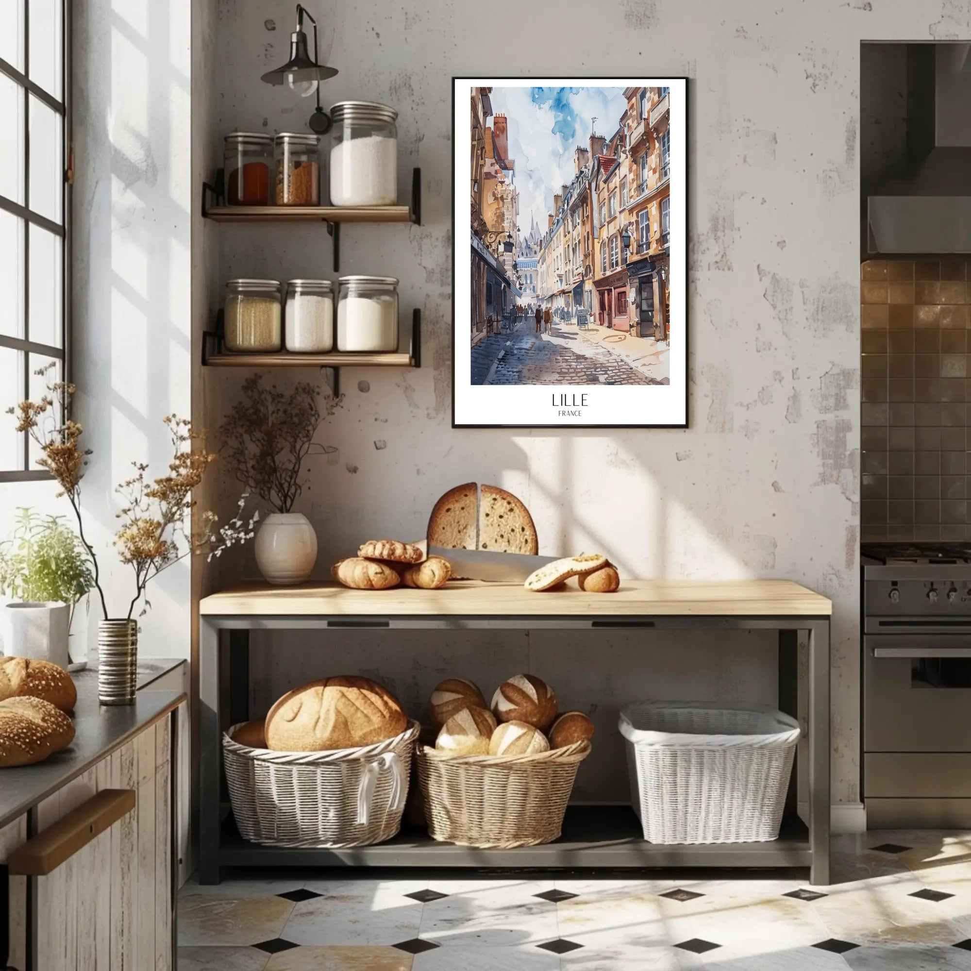Lille Street Scene in Watercolor Urban or Cityscape Poster PosterGoat