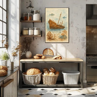 Sunken Ship Underwater Scene Artistic Poster