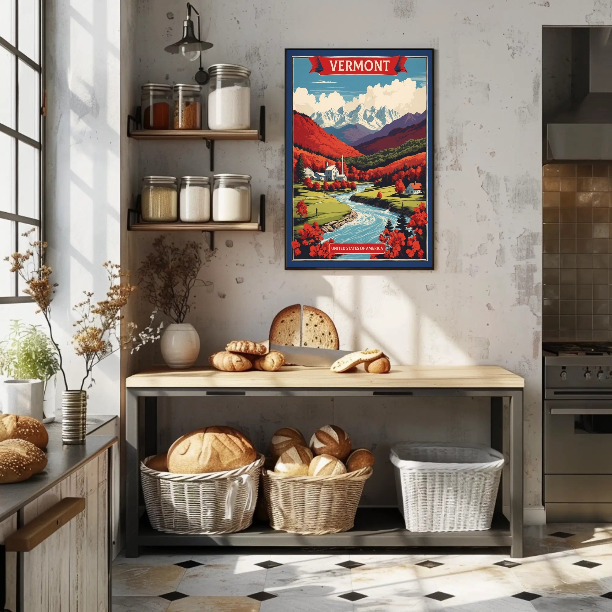 Vermont Countryside Autumn Scene Vintage Travel Poster