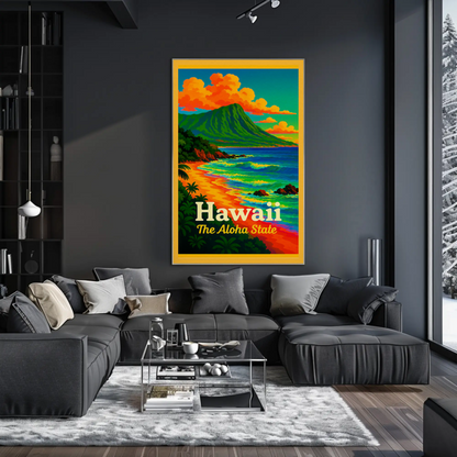 Hawaii Aloha State Colorful Coastline Travel Poster