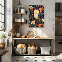 Barn Owl Amid Enchanted Flora: Artistic Animal Poster