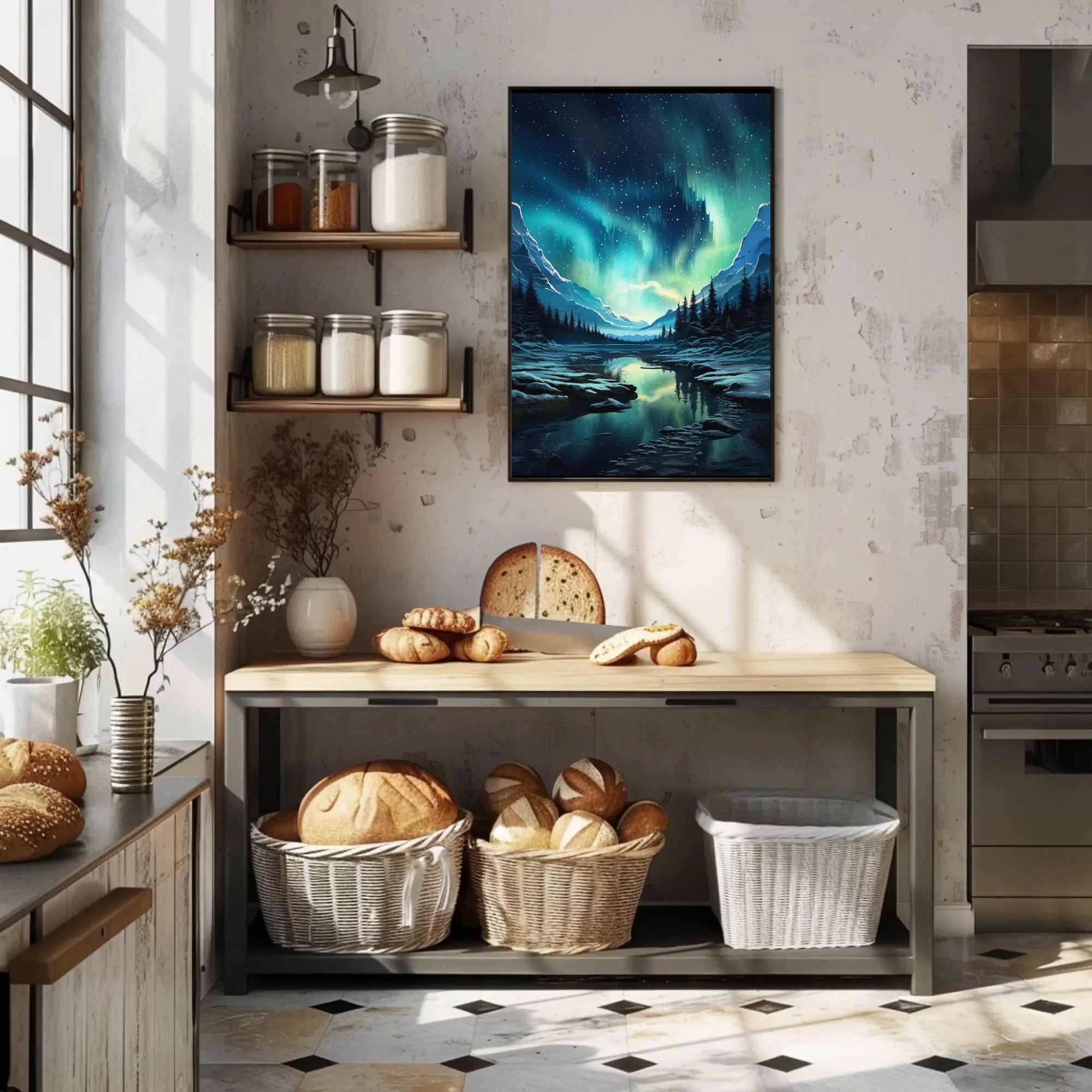 Serene Aurora Borealis Winter Landscape National Park Poster