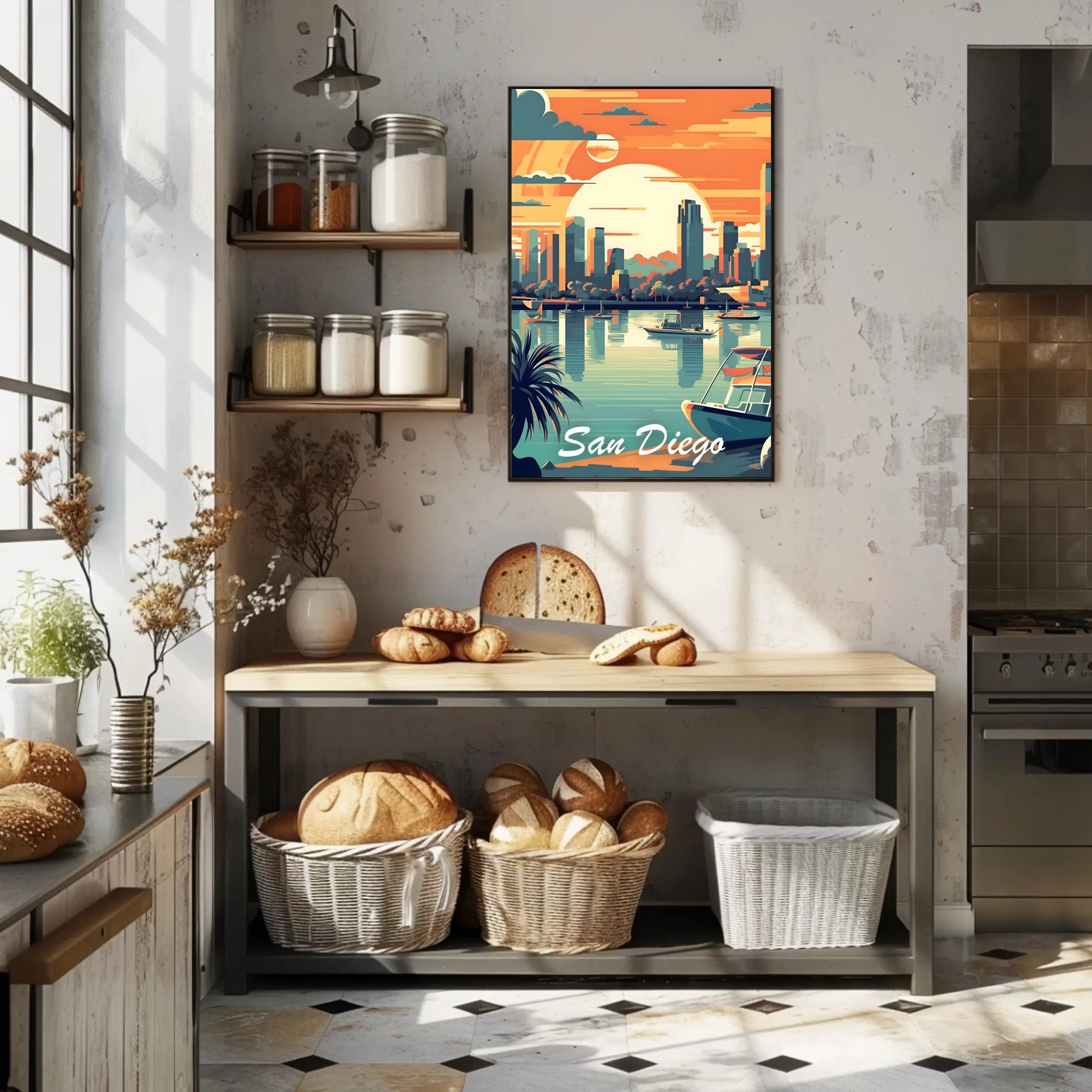 San Diego Skyline Sunset Travel Poster