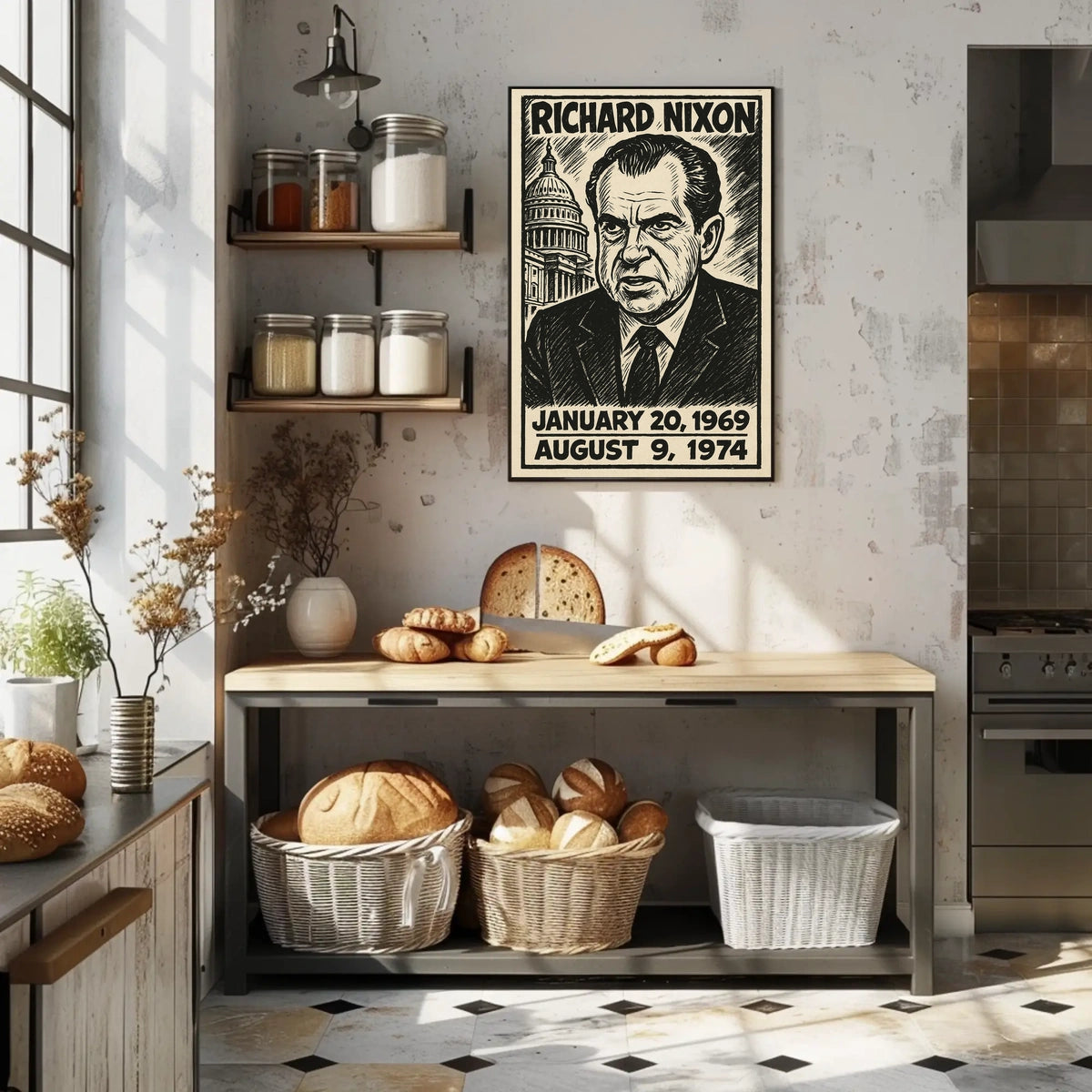 Richard Nixon 37th President of the United States B & W Comic Sketch Poster
