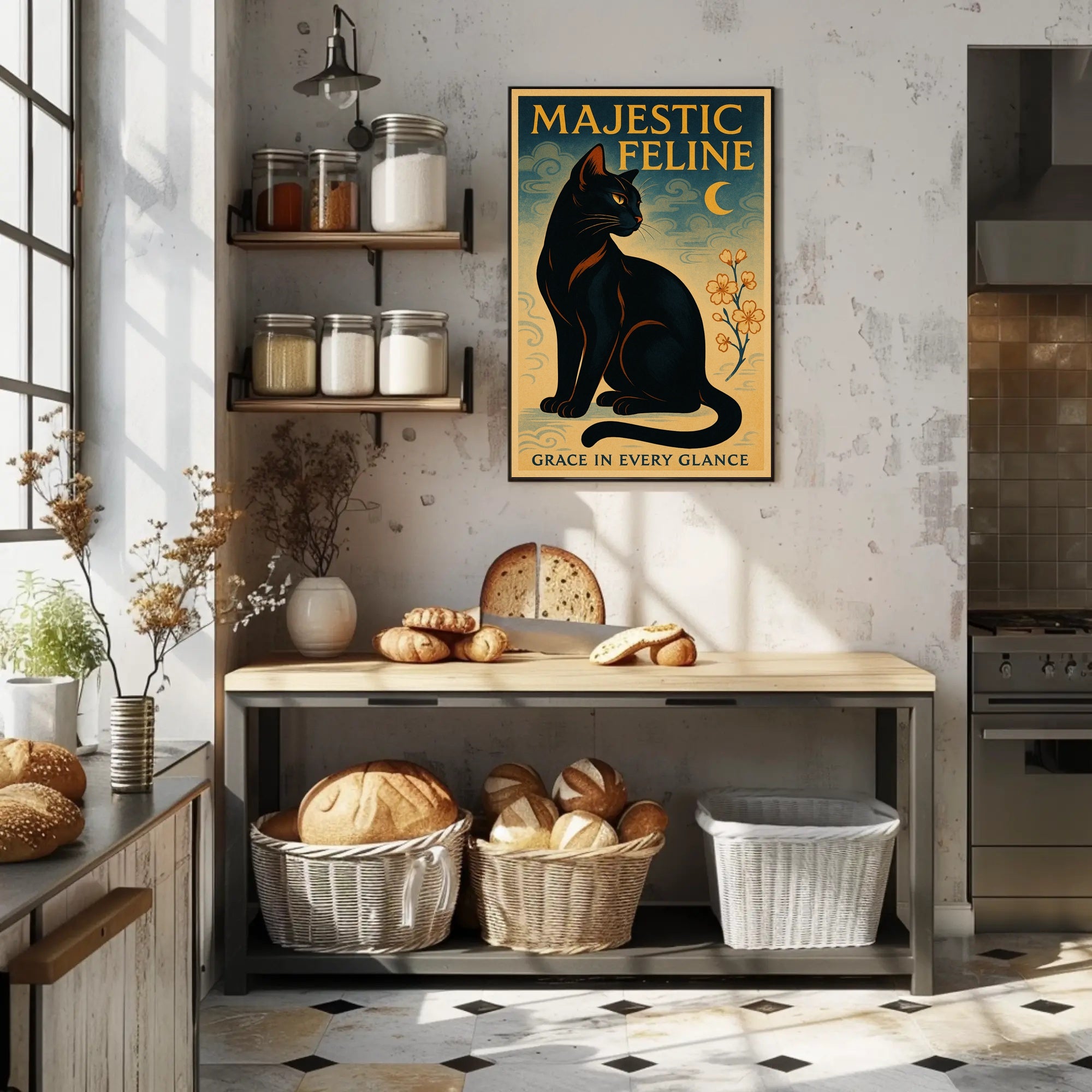Elegant Black Cat Vintage Artistry Animal Poster