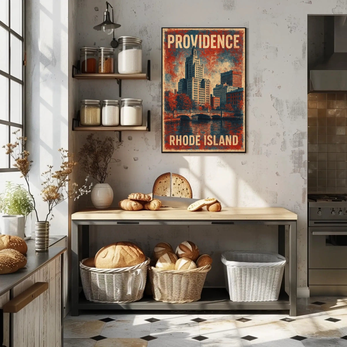 Providence Rhode Island Vintage Urban Cityscape Poster