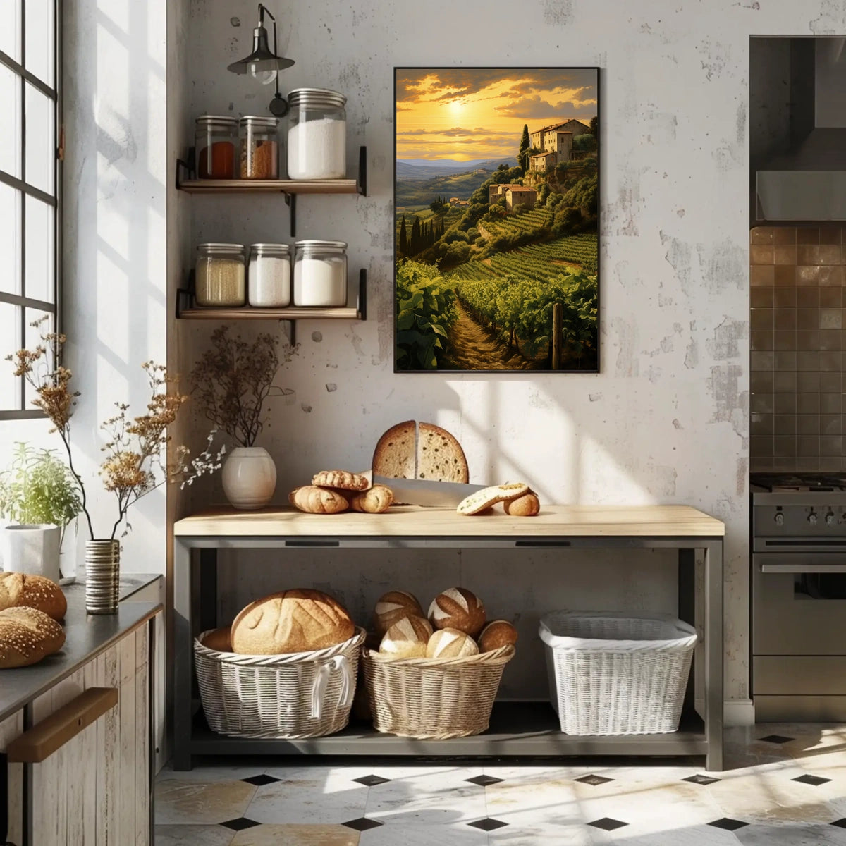 Tuscany Vineyard Sunset: Romantic Landscape Travel Poster