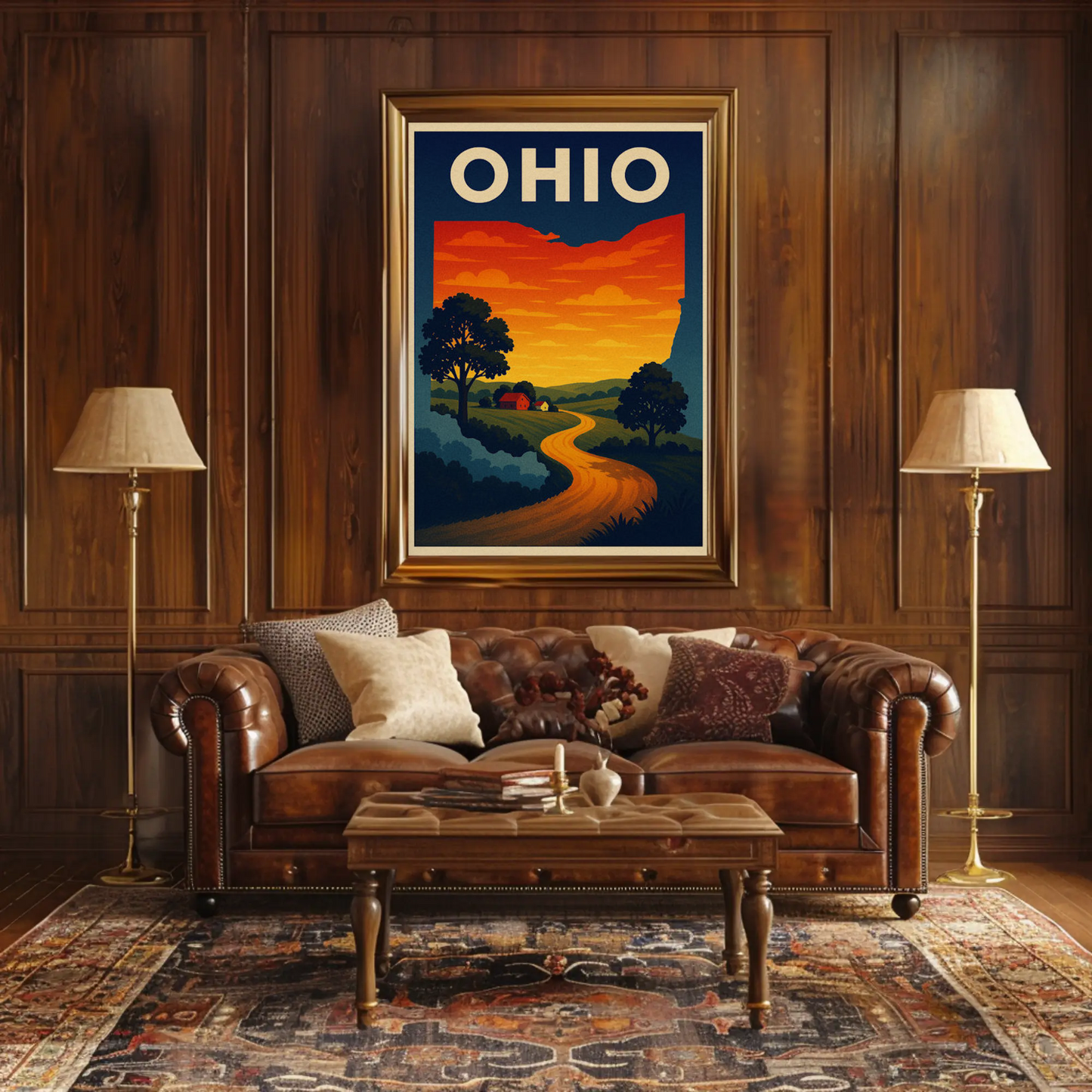 Ohio Country Road Sunset Horizon Travel Poster