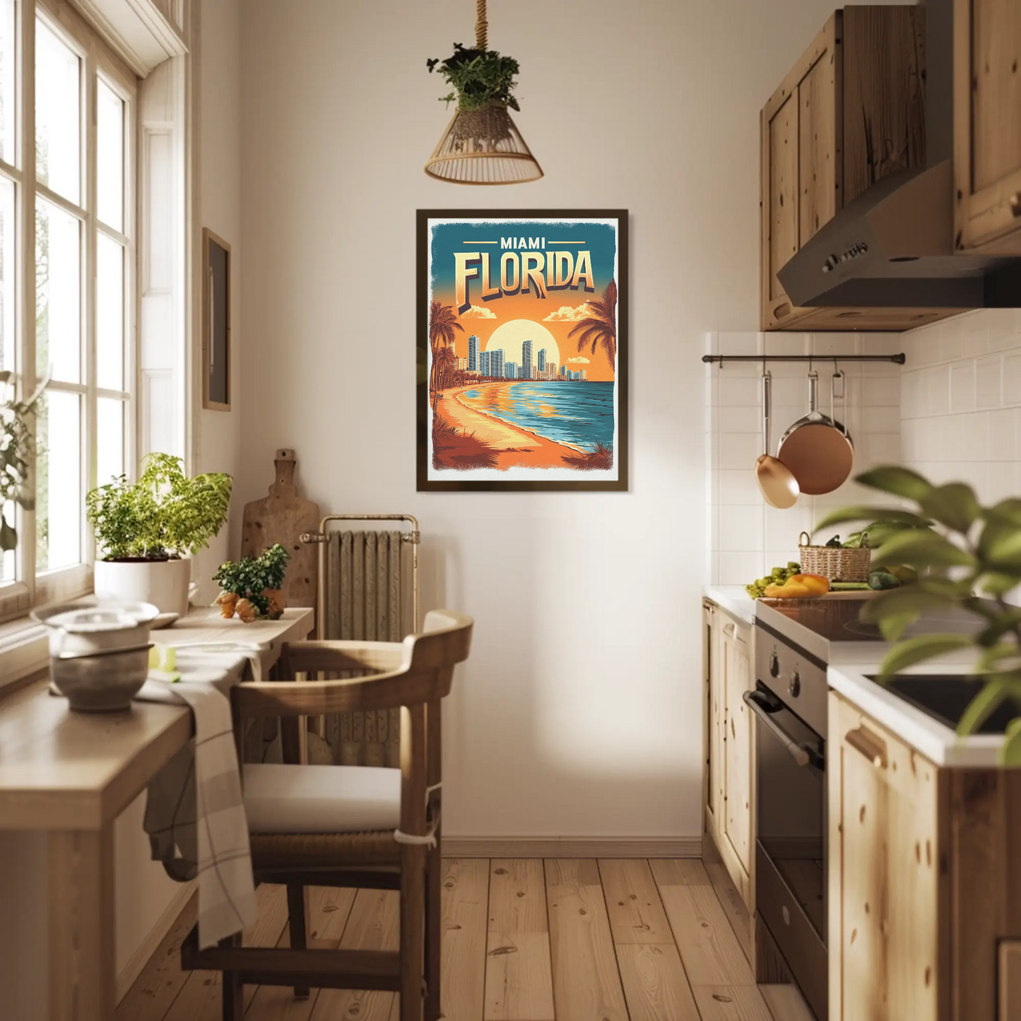 Miami Florida - Beach Sunset Vintage Travel Poster