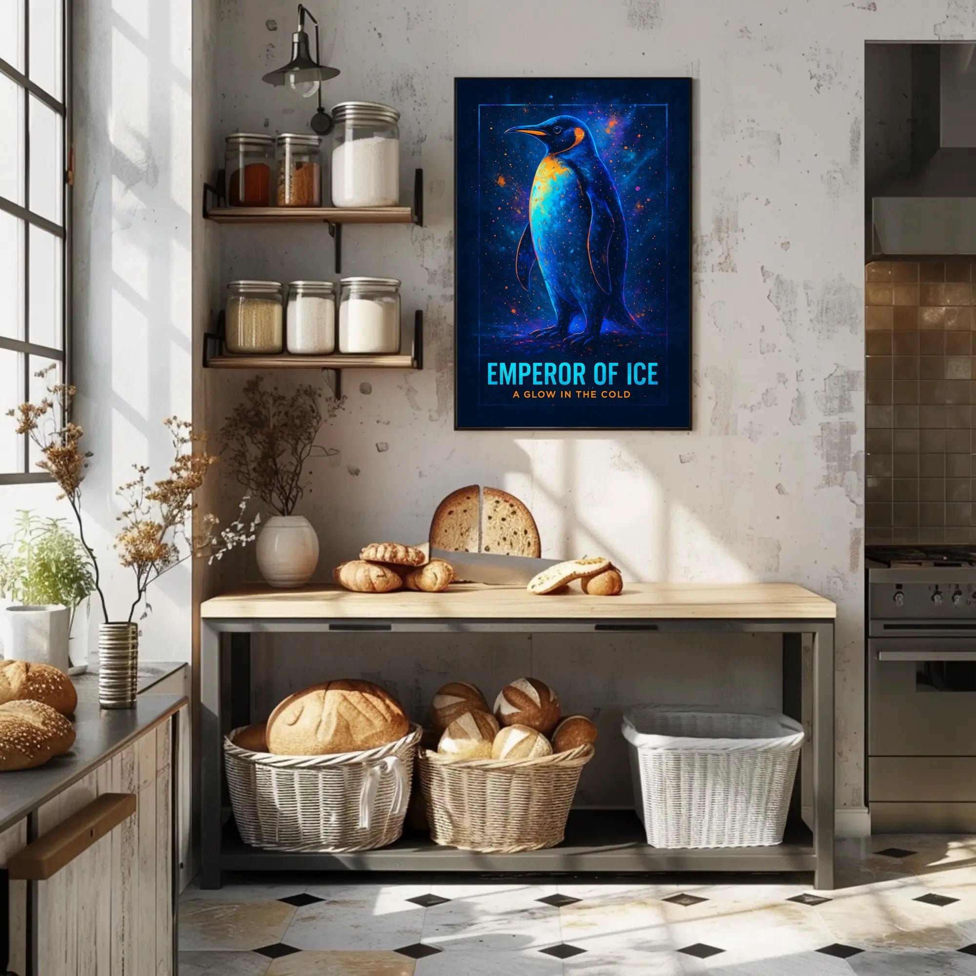 Emperor Penguin Poster Neon Glow Wall Art Print