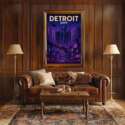 Detroit 2099: A Neon Dream Travel Poster