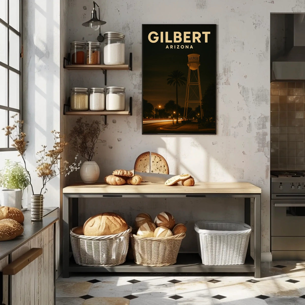 Gilbert Arizona Nighttime Landmark Realism Timeless Poster