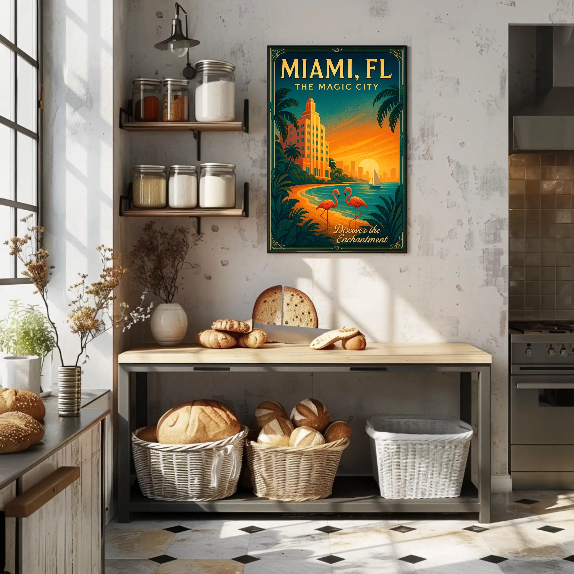 Miami Sunset Magic: Vintage Travel Art Poster